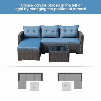 Set di divani componibili in vimini imbottito per esterni, 3 pezzi