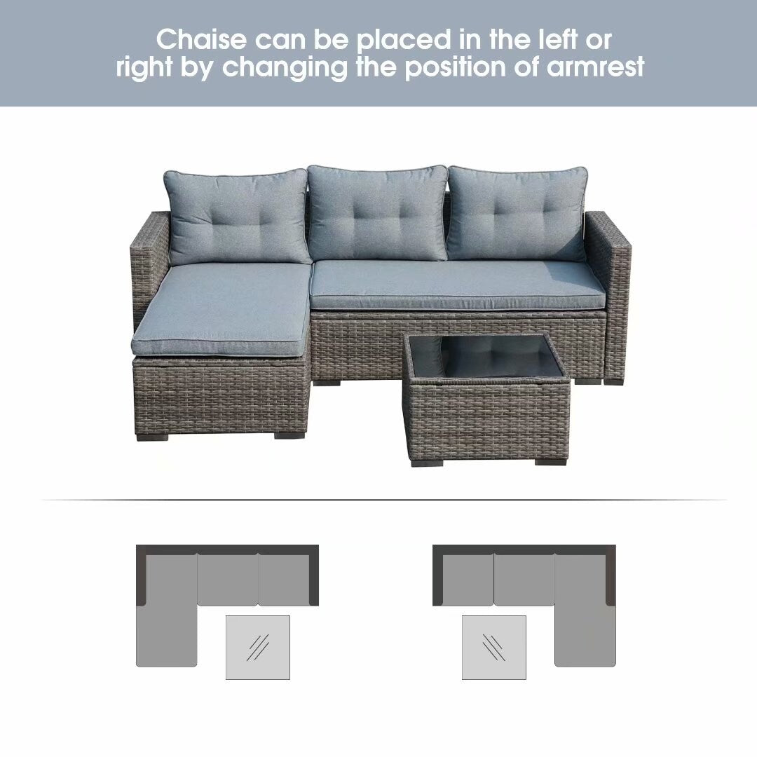 Set di divani componibili in vimini imbottito per esterni, 3 pezzi