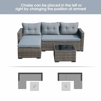 Set di divani componibili in vimini imbottito per esterni, 3 pezzi