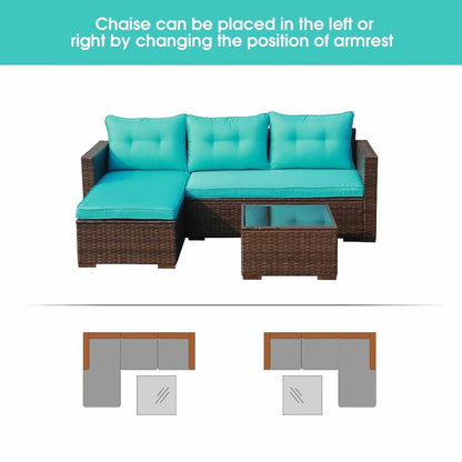 Set di divani componibili in vimini imbottito per esterni, 3 pezzi