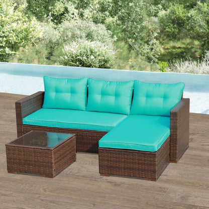 Set di divani componibili in vimini imbottito per esterni, 3 pezzi