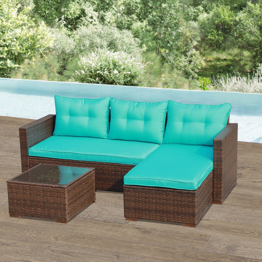 Set di divani componibili in vimini imbottito per esterni, 3 pezzi