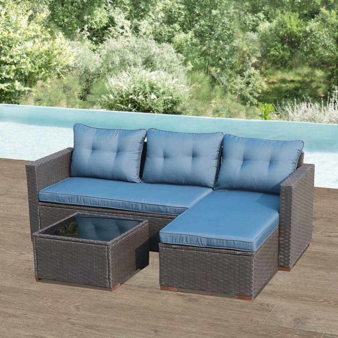 Set di divani componibili in vimini imbottito per esterni, 3 pezzi