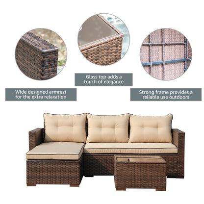 Set di divani componibili in vimini imbottito per esterni, 3 pezzi