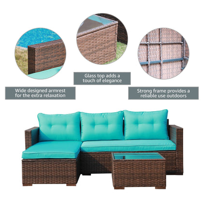 Set di divani componibili in vimini imbottito per esterni, 3 pezzi