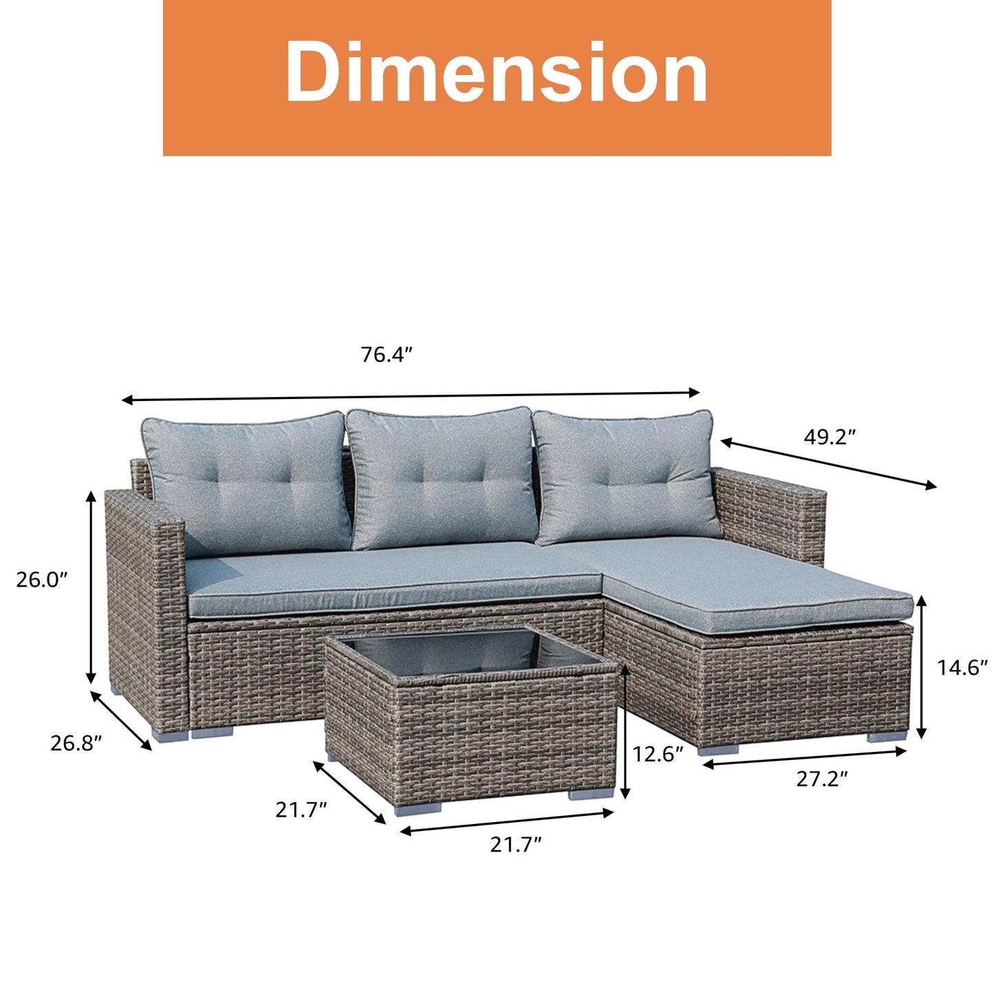 Set di divani componibili in vimini imbottito per esterni, 3 pezzi