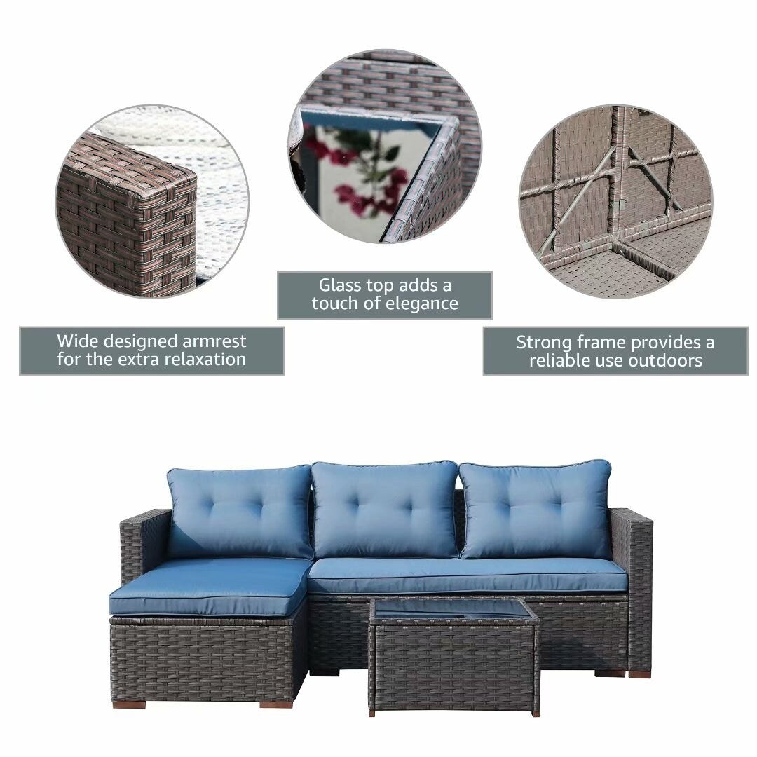 Set di divani componibili in vimini imbottito per esterni, 3 pezzi