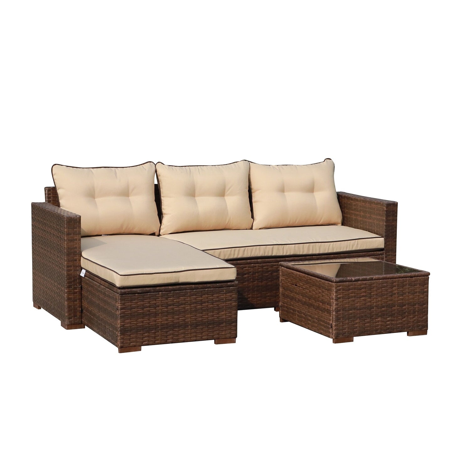 Set di divani componibili in vimini imbottito per esterni, 3 pezzi