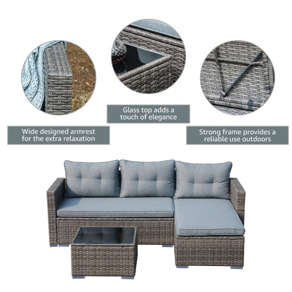 Set di divani componibili in vimini imbottito per esterni, 3 pezzi