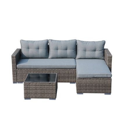Set di divani componibili in vimini imbottito per esterni, 3 pezzi