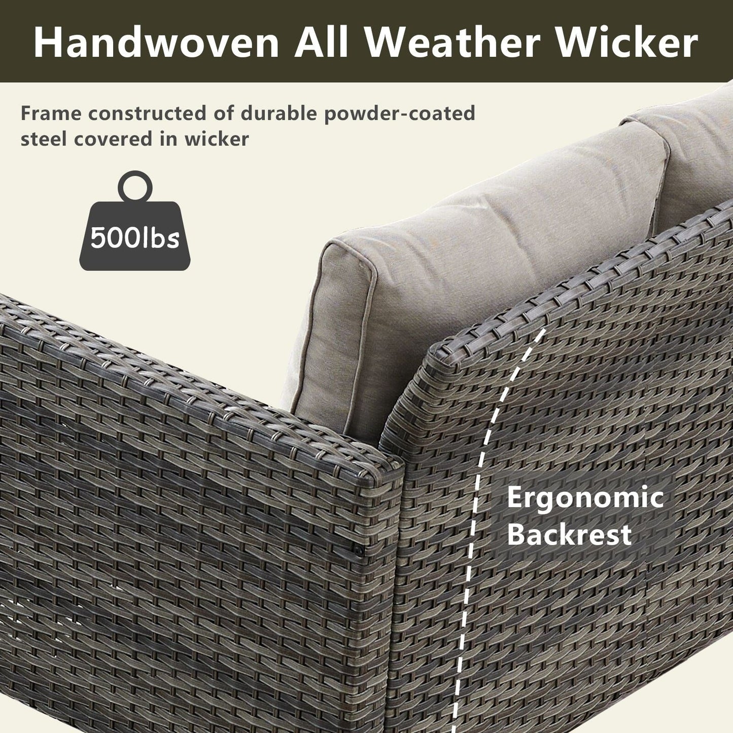 Divano componibile in vimini per esterni con tavolo con braciere