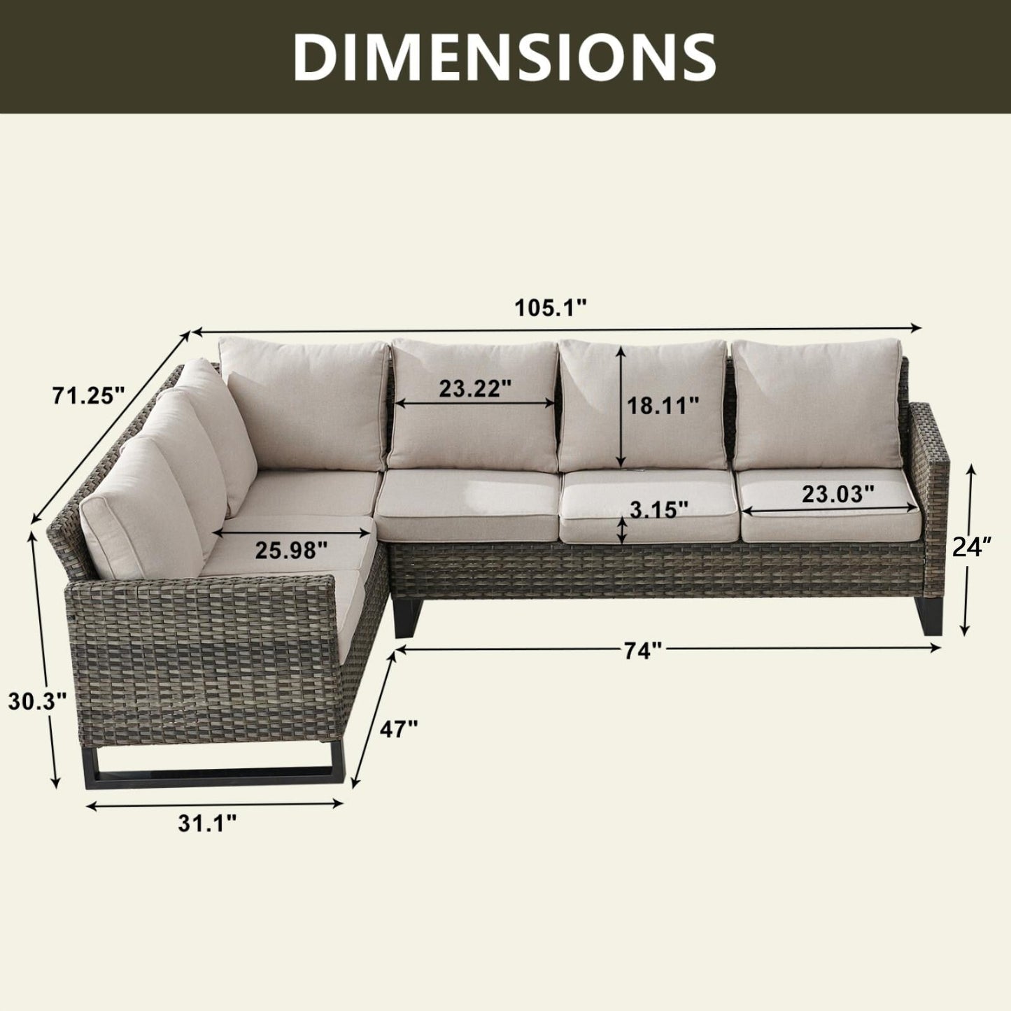 Divano componibile in vimini per esterni con tavolo con braciere