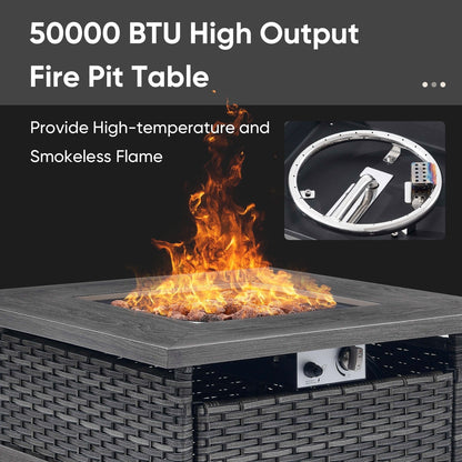 Divano componibile in vimini per esterni con tavolo con braciere