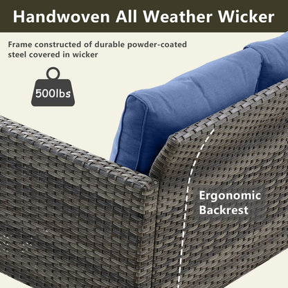 Divano componibile in vimini per esterni con tavolo con braciere