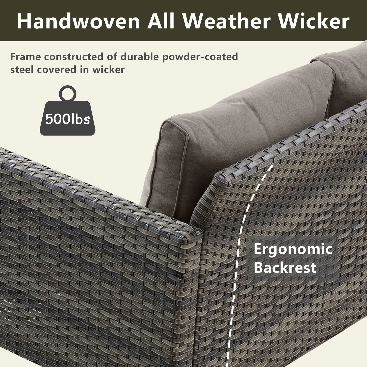 Divano componibile in vimini per esterni con tavolo con braciere