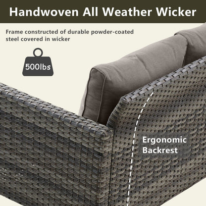 Divano componibile in vimini per esterni con tavolo con braciere