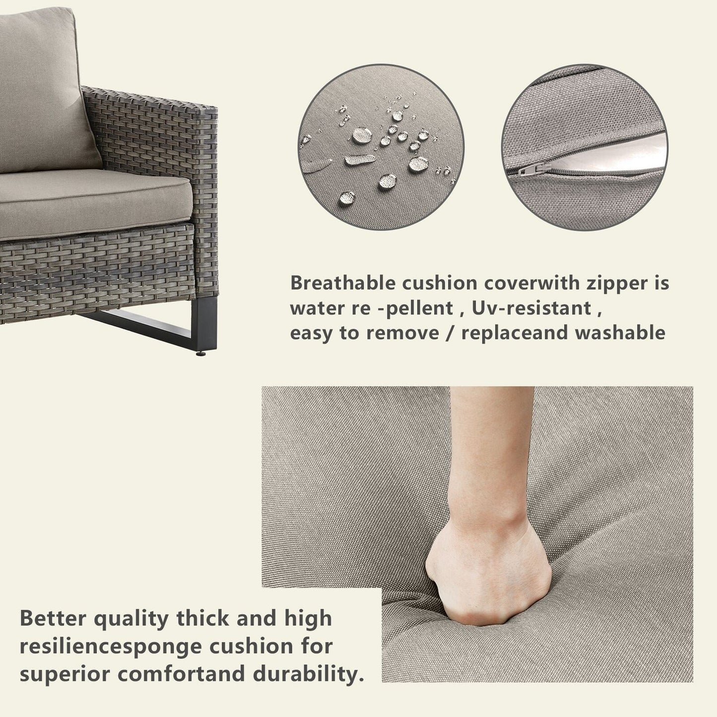 Divano componibile in vimini per esterni con tavolo con braciere