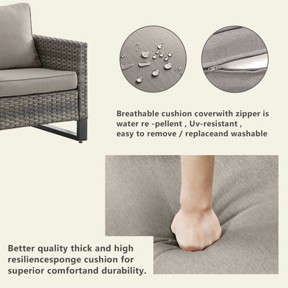 Divano componibile in vimini per esterni con tavolo con braciere