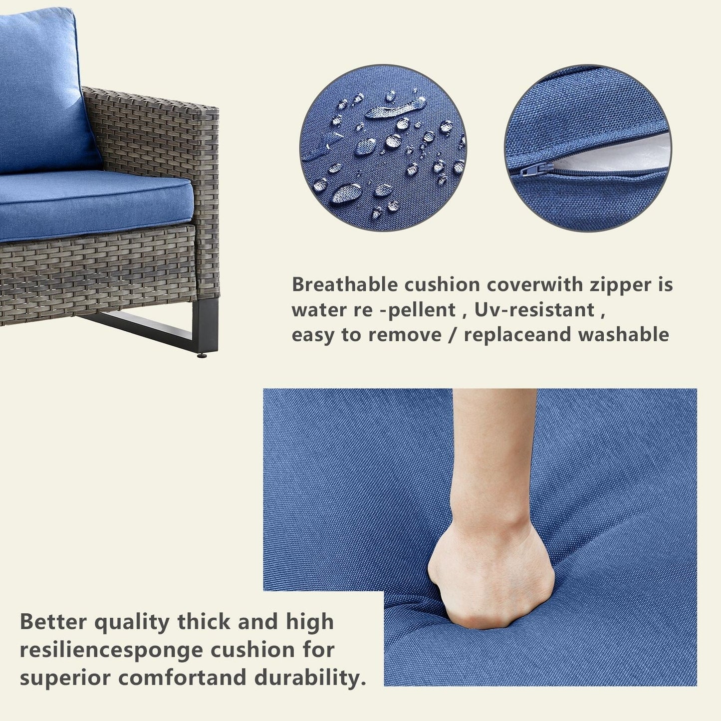 Divano componibile in vimini per esterni con tavolo con braciere