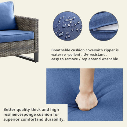 Divano componibile in vimini per esterni con tavolo con braciere