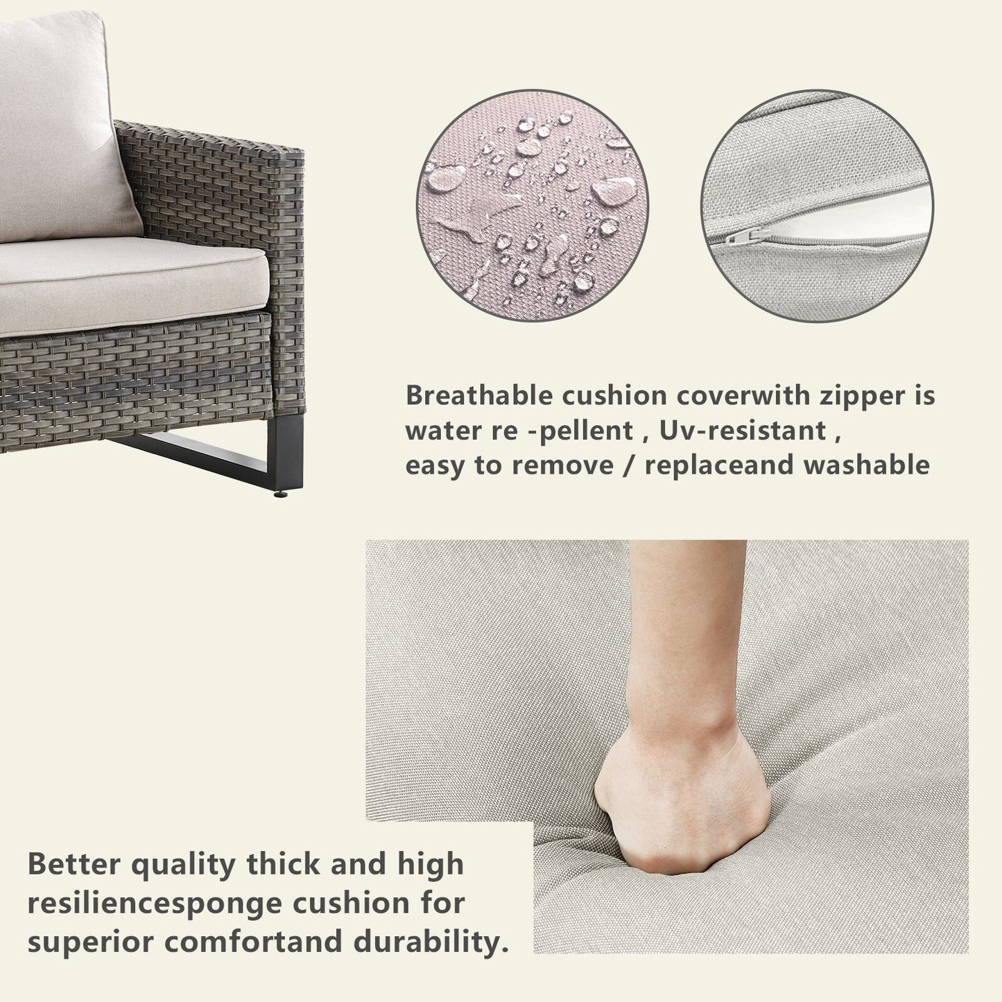 Divano componibile in vimini per esterni con tavolo con braciere