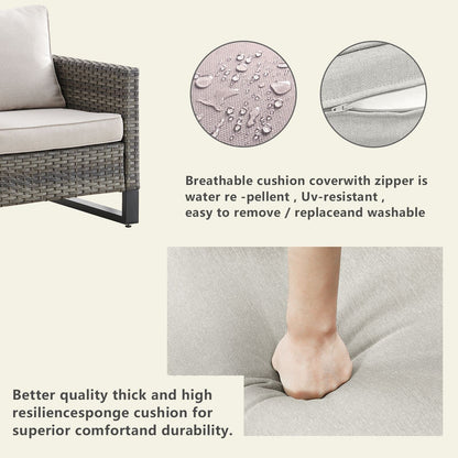 Divano componibile in vimini per esterni con tavolo con braciere