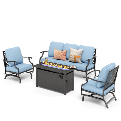 MAISON ARTS Set di divani da esterno da 4/6 pezzi, set da conversazione per patio con tavolo da fuoco a gas da 45''