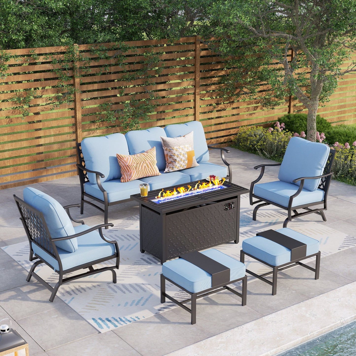 MAISON ARTS Set di divani da esterno da 4/6 pezzi, set da conversazione per patio con tavolo da fuoco a gas da 45''