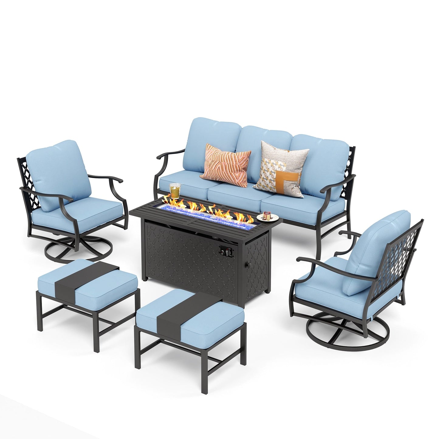 MAISON ARTS Set di divani da esterno da 4/6 pezzi, set da conversazione per patio con tavolo da fuoco a gas da 45''