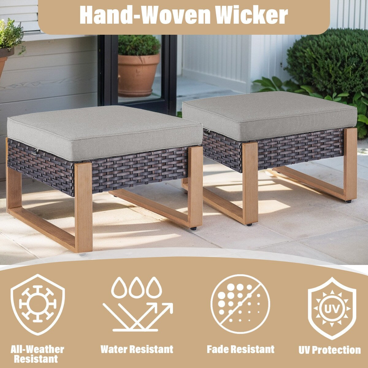 Sedia girevole da esterno Gymojoy con divano, poltrona e pouf - Marrone