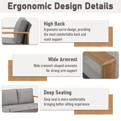Sedia girevole da esterno Gymojoy con divano, poltrona e pouf - Marrone