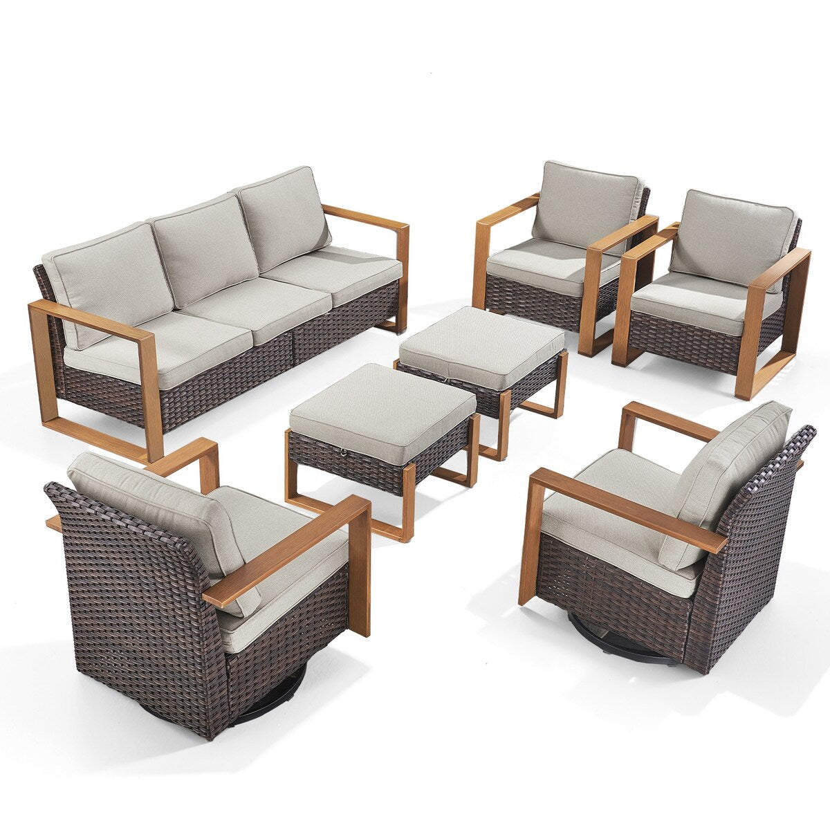 Sedia girevole da esterno Gymojoy con divano, poltrona e pouf - Marrone