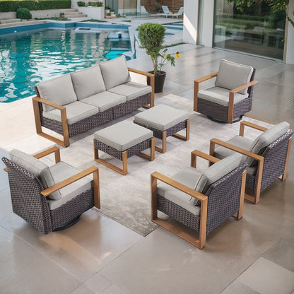 Sedia girevole da esterno Gymojoy con divano, poltrona e pouf - Marrone