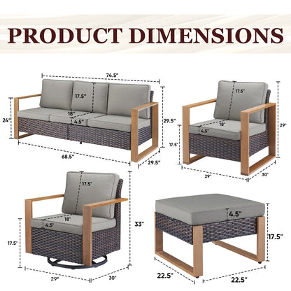 Sedia girevole da esterno Gymojoy con divano, poltrona e pouf - Marrone