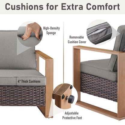 Sedia girevole da esterno Gymojoy con divano, poltrona e pouf - Marrone