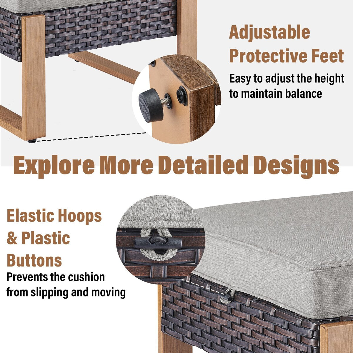 Sedia girevole da esterno Gymojoy con divano, poltrona e pouf - Marrone