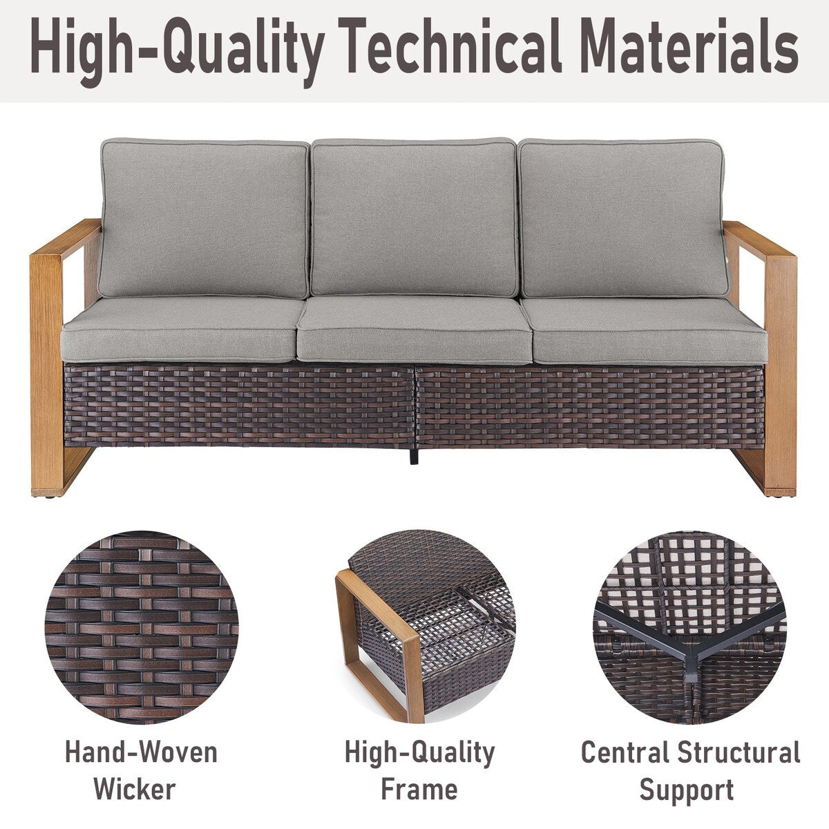 Sedia girevole da esterno Gymojoy con divano, poltrona e pouf - Marrone