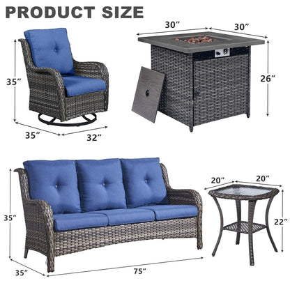 Divano da esterno in vimini a 3 posti Gymojoy con tavolo girevole per braciere