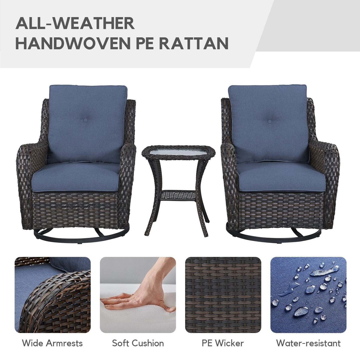 Divano da esterno in vimini a 3 posti Gymojoy con tavolo girevole per braciere