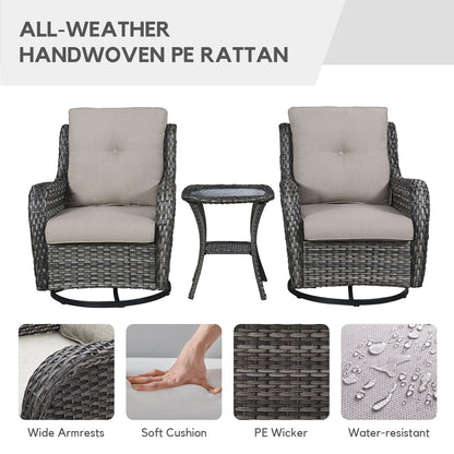 Divano da esterno in vimini a 3 posti Gymojoy con tavolo girevole per braciere