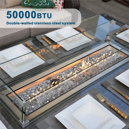 Set da tavolo rettangolare in vimini per esterno con braciere a gas e 6 sedie di Moda Furnishings (inclusa copertura antipioggia)