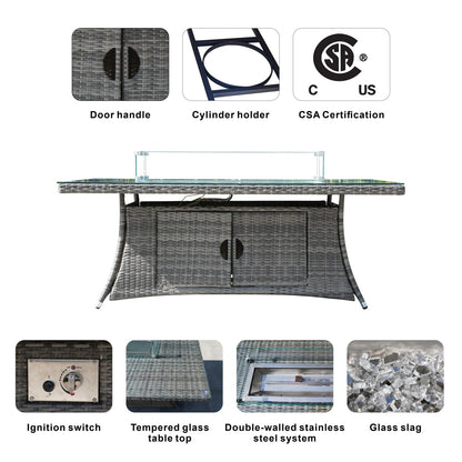 Set da tavolo rettangolare in vimini per esterno con braciere a gas e 6 sedie di Moda Furnishings (inclusa copertura antipioggia)