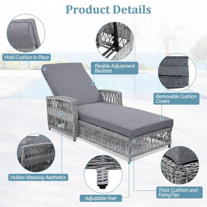 Lettino da piscina regolabile reclinabile in vimini per esterni con cuscino