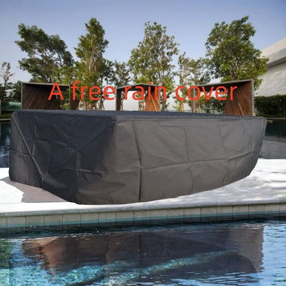 Set da tavolo rettangolare in vimini per esterno con braciere a gas e 6 sedie di Moda Furnishings (inclusa copertura antipioggia)