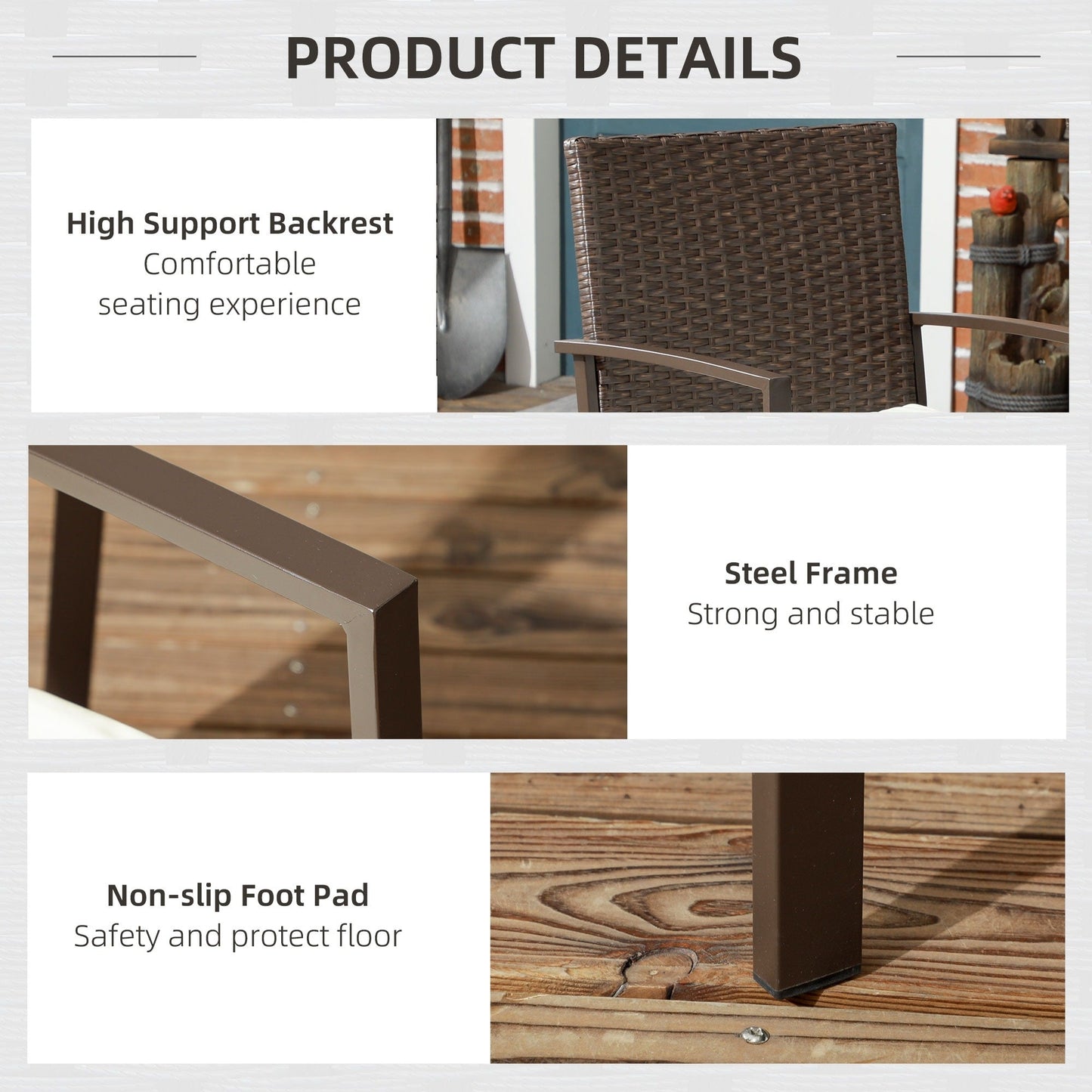 Outsunny 2 pezzi sedie da pranzo per esterni in rattan PE con cuscino, set di sedie da pranzo in vimini per patio con schienale, braccioli per patio