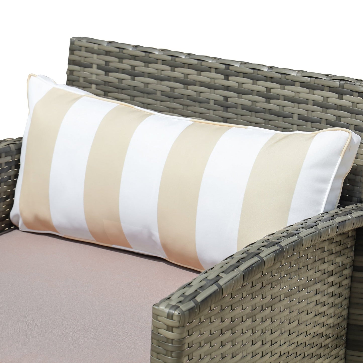 Outsunny Set da bistrot in vimini e rattan da 3 pezzi con morbidi cuscini, set da caffè per conversazioni all'aperto con ripiano portaoggetti in vetro