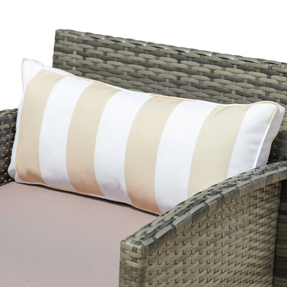 Outsunny Set da bistrot in vimini e rattan da 3 pezzi con morbidi cuscini, set da caffè per conversazioni all'aperto con ripiano portaoggetti in vetro