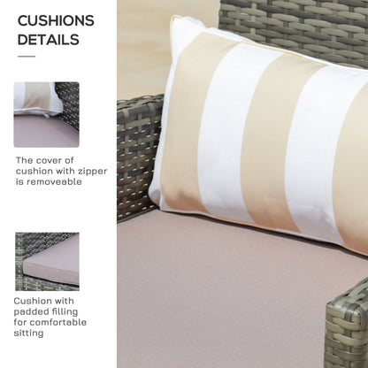 Outsunny Set da bistrot in vimini e rattan da 3 pezzi con morbidi cuscini, set da caffè per conversazioni all'aperto con ripiano portaoggetti in vetro