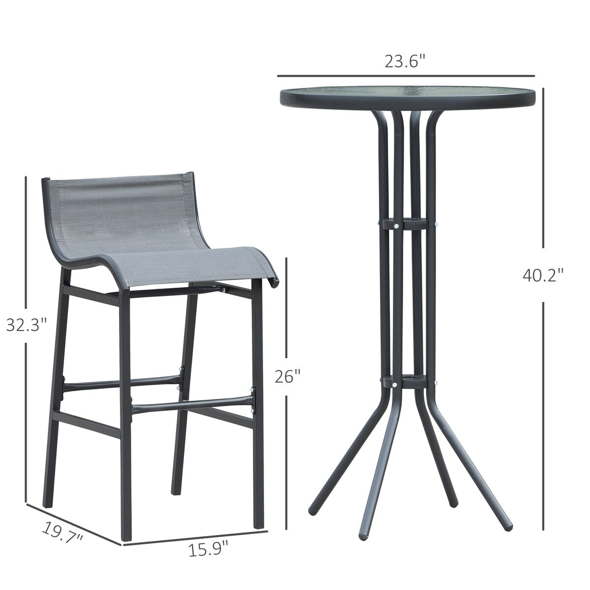 Outsunny Set da bistrot da esterno con altezza da bar, 3 pezzi, per 2 persone