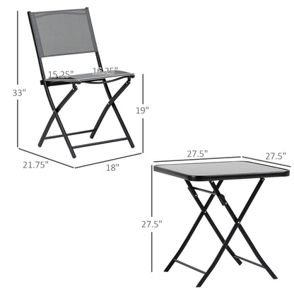 Outsunny Set da giardino bistrot 3 pezzi, set da pranzo pieghevole per esterni con piano in vetro, 2 sedie pieghevoli, struttura in acciaio